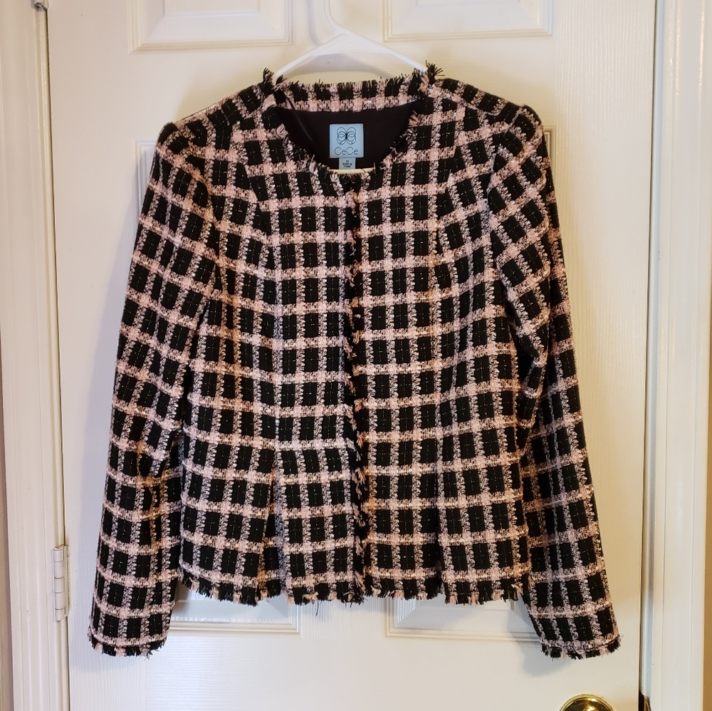 Cece formal plaid suit set size 10 color black/ rose.c